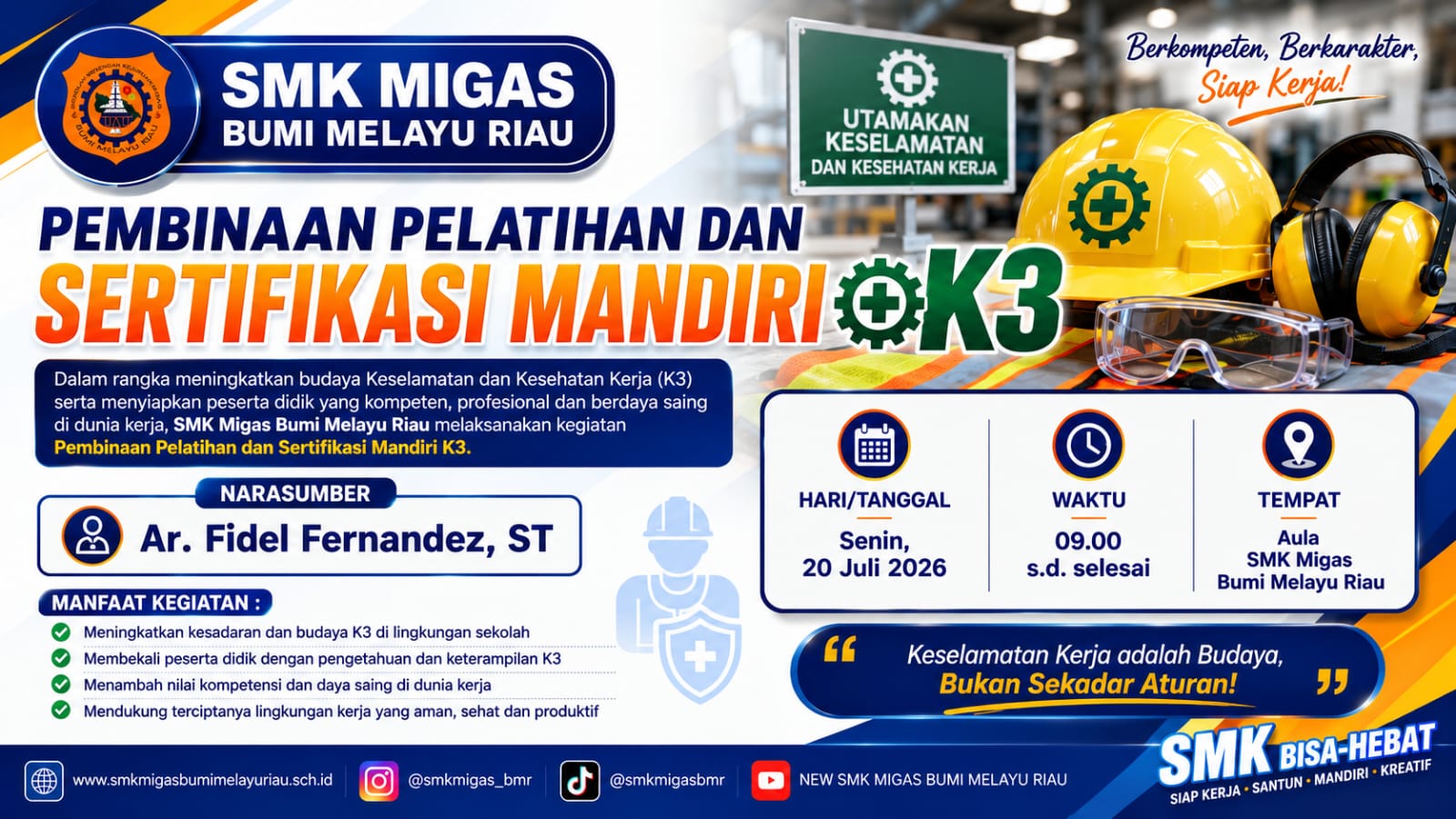 Pelatihan Pembinaan Sertifikasi Mandiri Petugas Konstruksi K3 Tingkatkan Kompetensi Siswa SMK Migas Bumi Melayu Riau